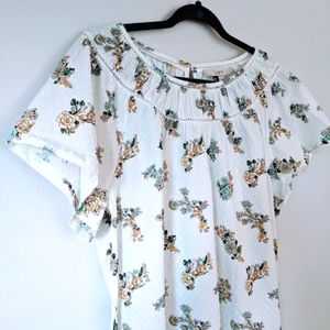 LOFT Bouquet Dot Mixed Media Top